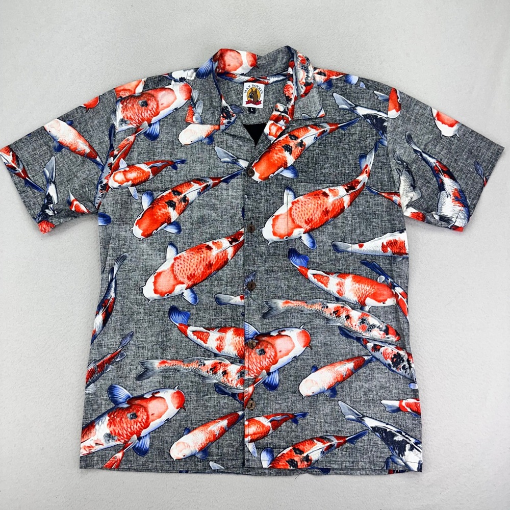 VTG Max Boxxer Shirt Mens L Koi Print‎ Short Sleeve Button Up Reverse Print USA